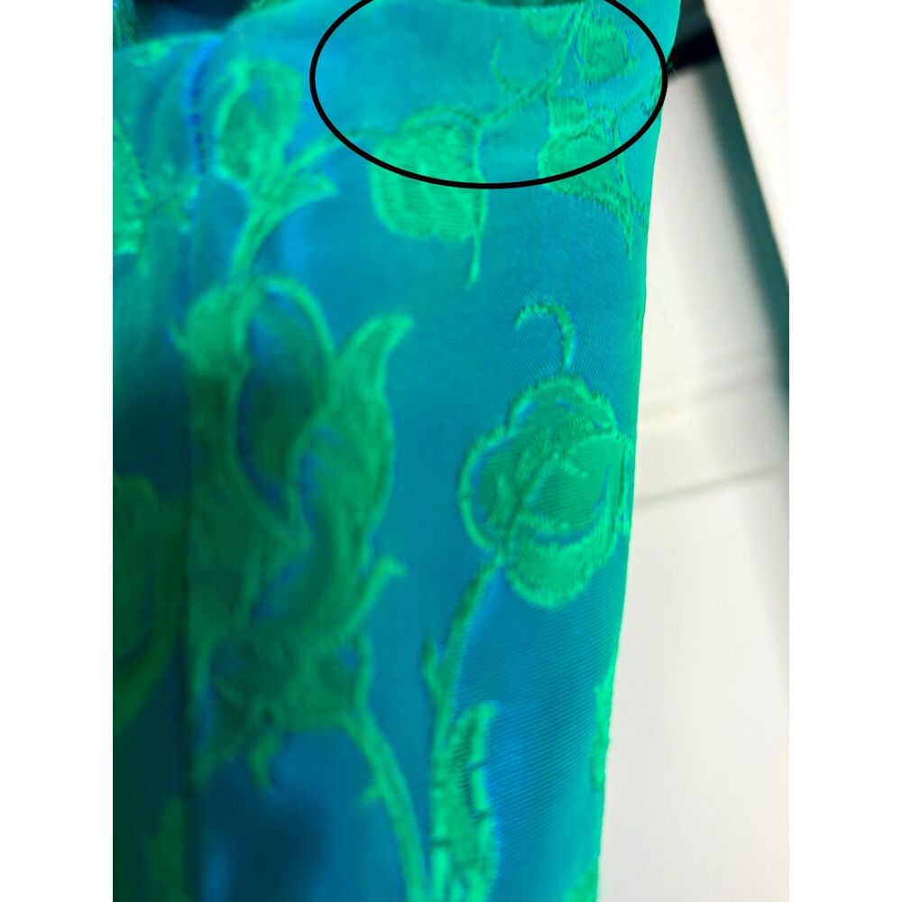 Vintage Late 1960s Emerald & Turquoise Floral Brocade Empire Waist Formal Gown S - Picture 9 of 12